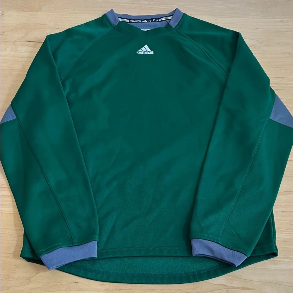 Adidas Forest Green Crewneck Pullover with Gray Trim